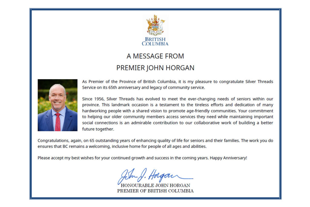 Congratulations from our Premier, John Horgan